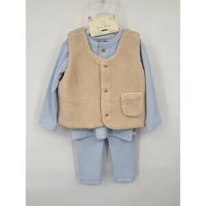 NWT Petite Mason X NONO Infant 3 Piece Set Top Bottoms Teddy Sherpa Vest 12M